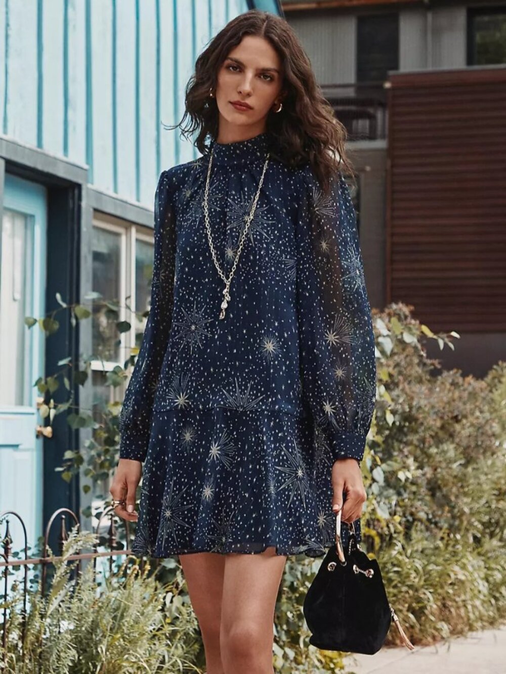 NWT Shimmer Stripe Tie Neck Mini Flounce Dress L